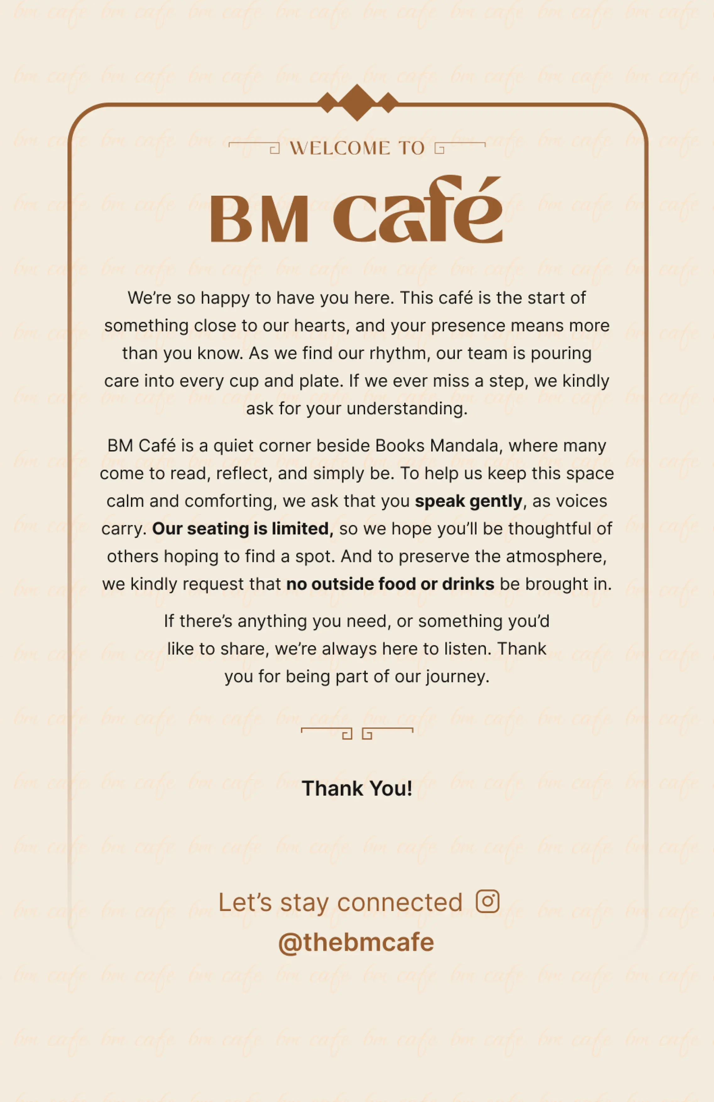 BM Cafe Menu